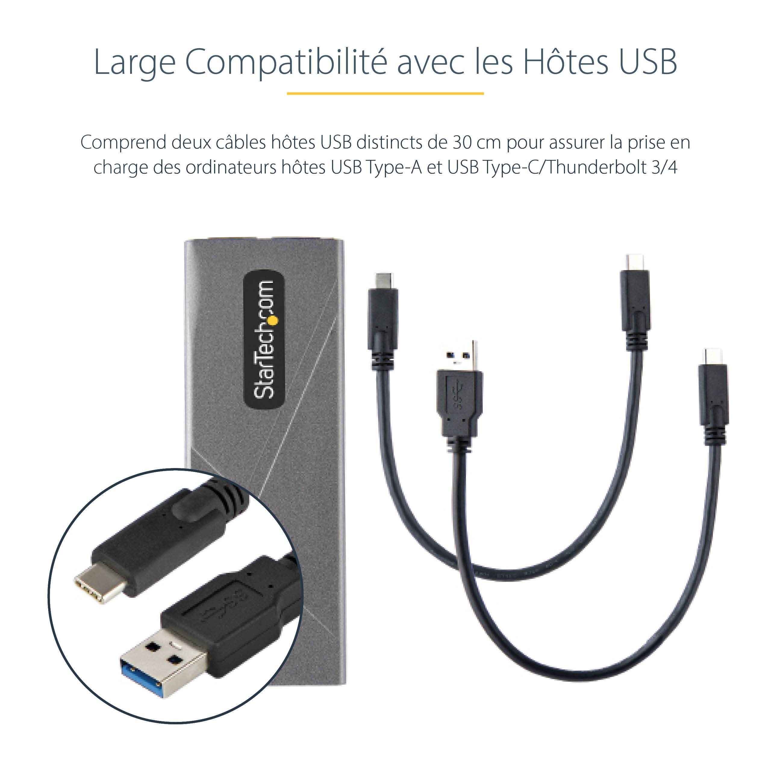 Rca Informatique - image du produit : BOITIER EXTERNE SSD M.2 NVME/S ATA - CABLES HOTES USB-C + USB A