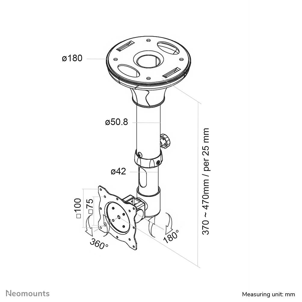 Rca Informatique - image du produit : CEILING MOUNT 10-30IN TILT/ROTA BLK. MAX 12KG.VESA75X75TO100X100