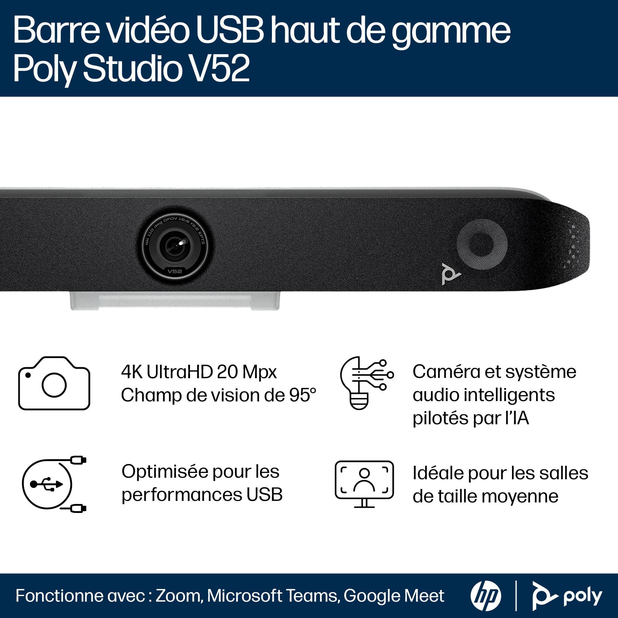 Rca Informatique - image du produit : POLY STUDIO V52 USB VIDEO BAR UVB EMEA-INTL ENGLISH LOC-EUPLUG