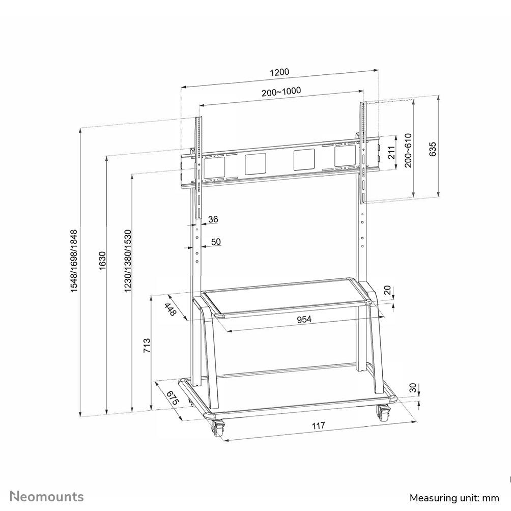 Rca Informatique - image du produit : MOBILE FLAT SCREEN FLOOR STAND (STAND+TROLLEY) (H137-162 CM)