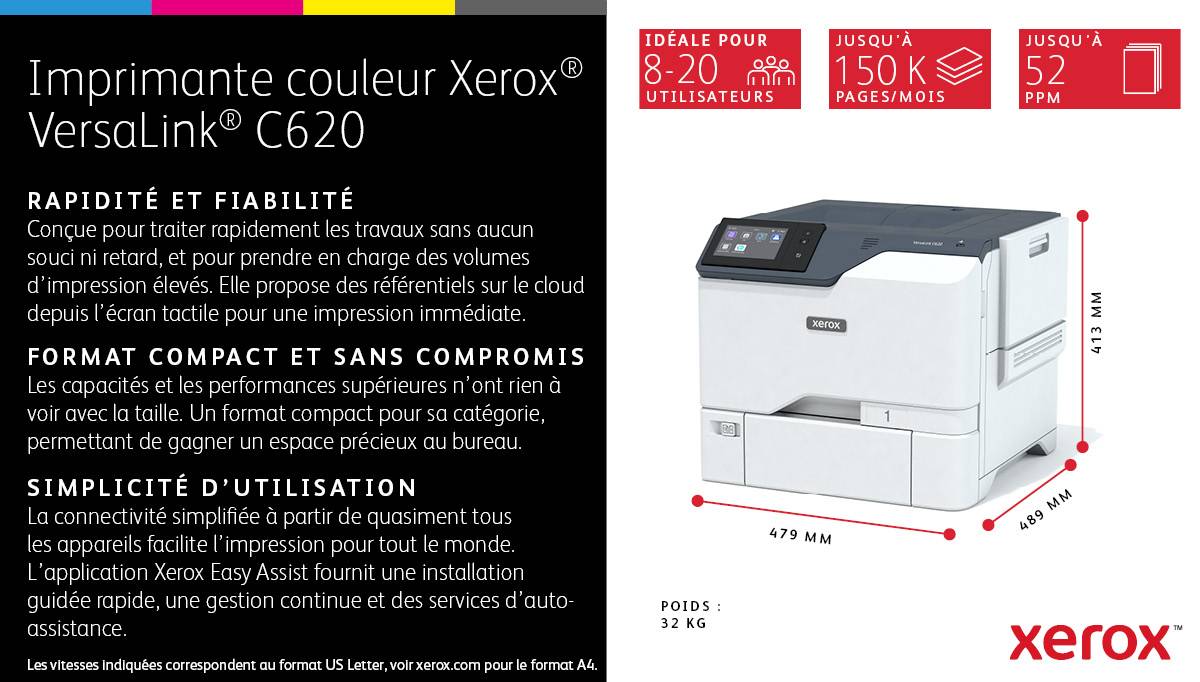 Rca Informatique - image du produit : VERSALINK C620 A4 50PPM DUPLEX PRINTER PS3 PCL5E/6 2 TRAYS 650