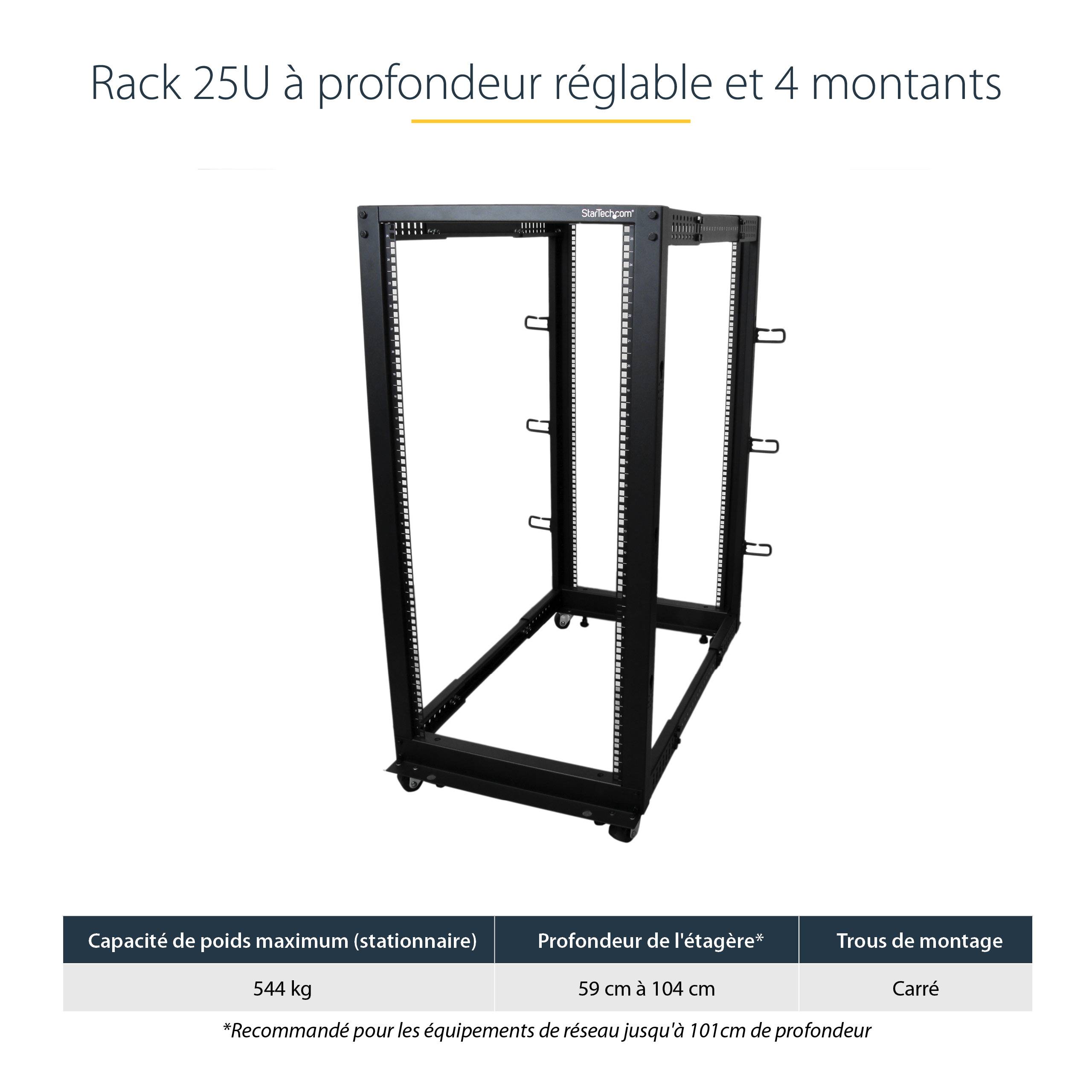 Rca Informatique - image du produit : RACK DE SERVEUR REGLABLE 25U A CADRE OUVERT 4 MONTANTS