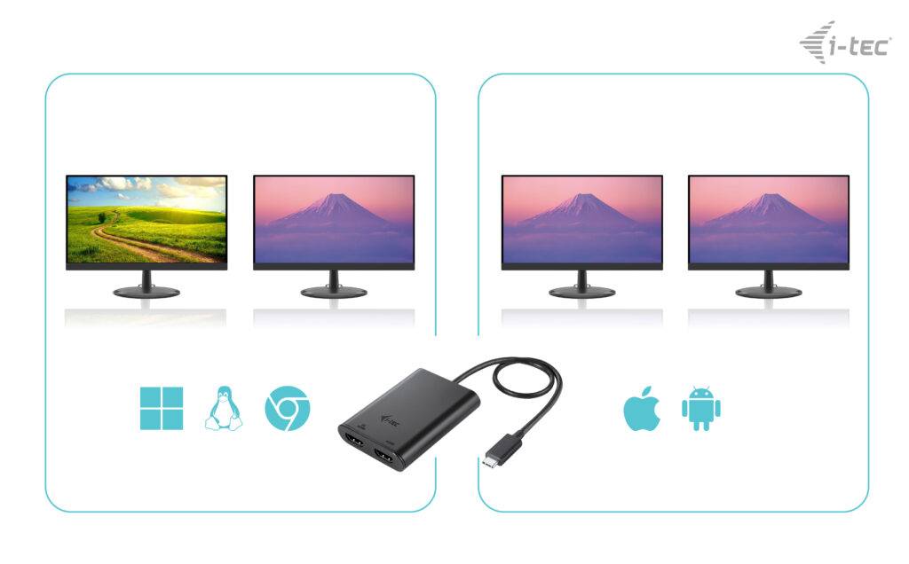 Rca Informatique - image du produit : USB-C DUAL 4K/60HZ (SINGLE 8K/30HZ) HDMI VIDEO ADAPTER