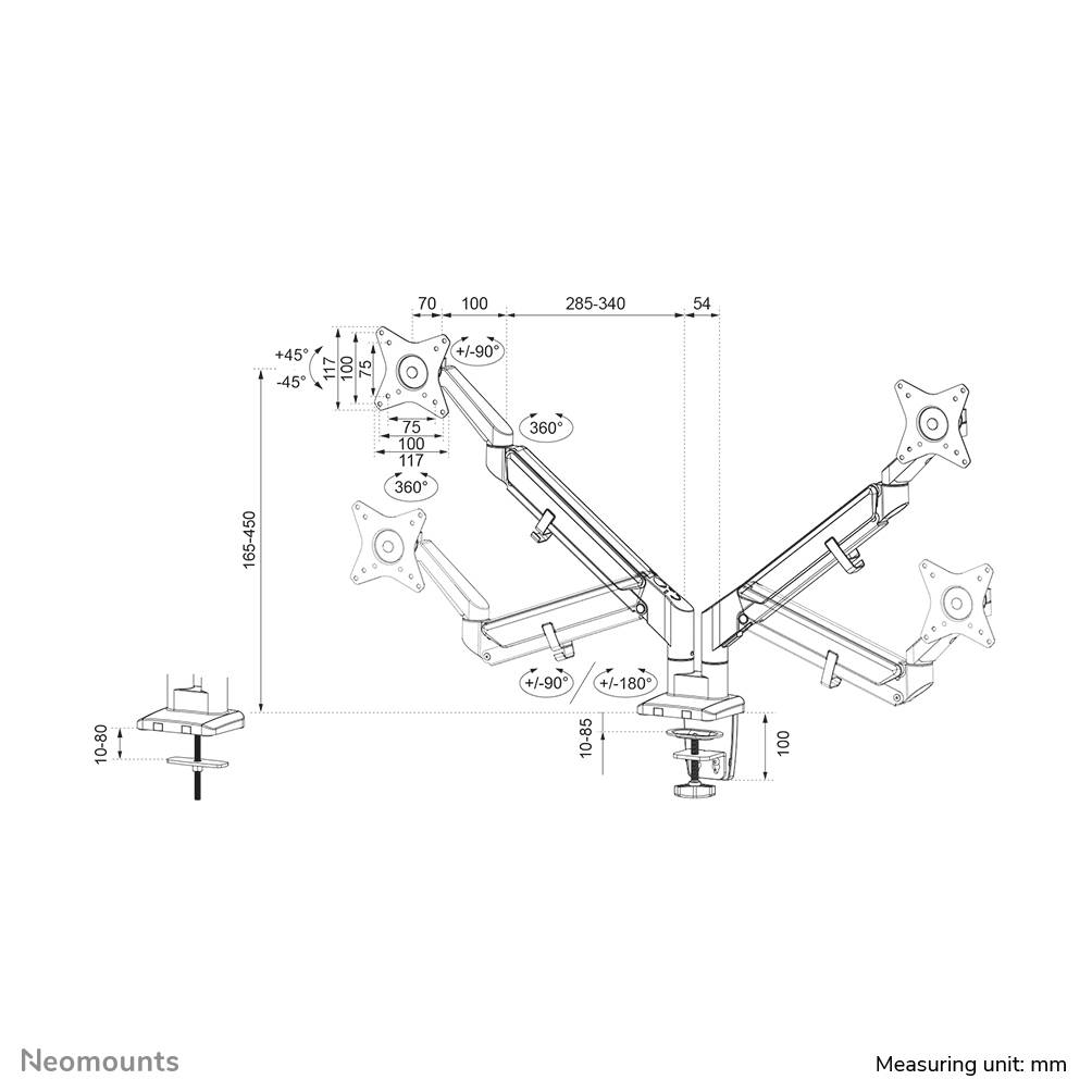 Rca Informatique - image du produit : NEWSTAR DESK MOUNT ULTRA FLAT (CLAMP/GROMMET) BLACK 17-27IN