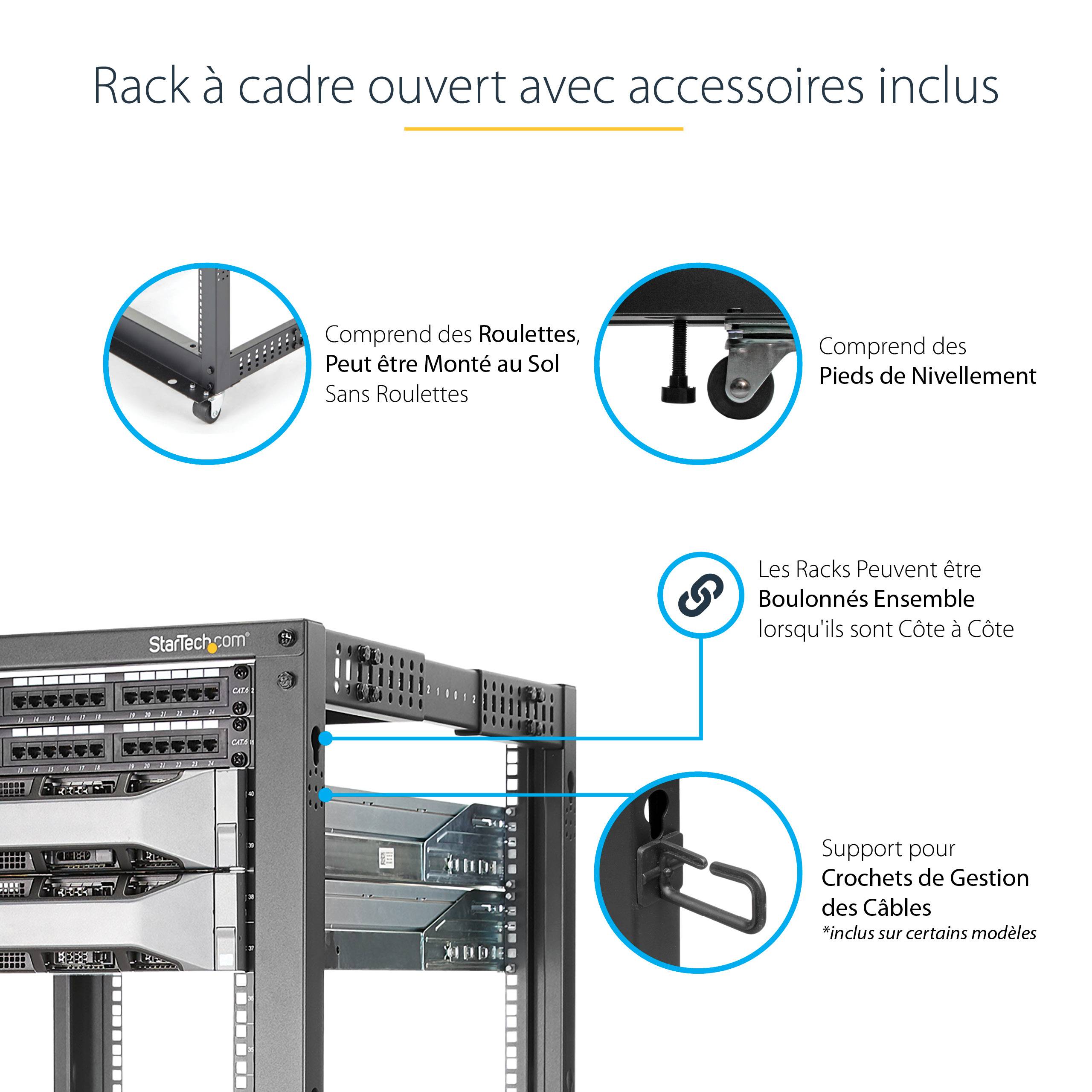 Rca Informatique - image du produit : RACK DE SERVEUR REGLABLE 12U A CADRE OUVERT 4 MONTANTS