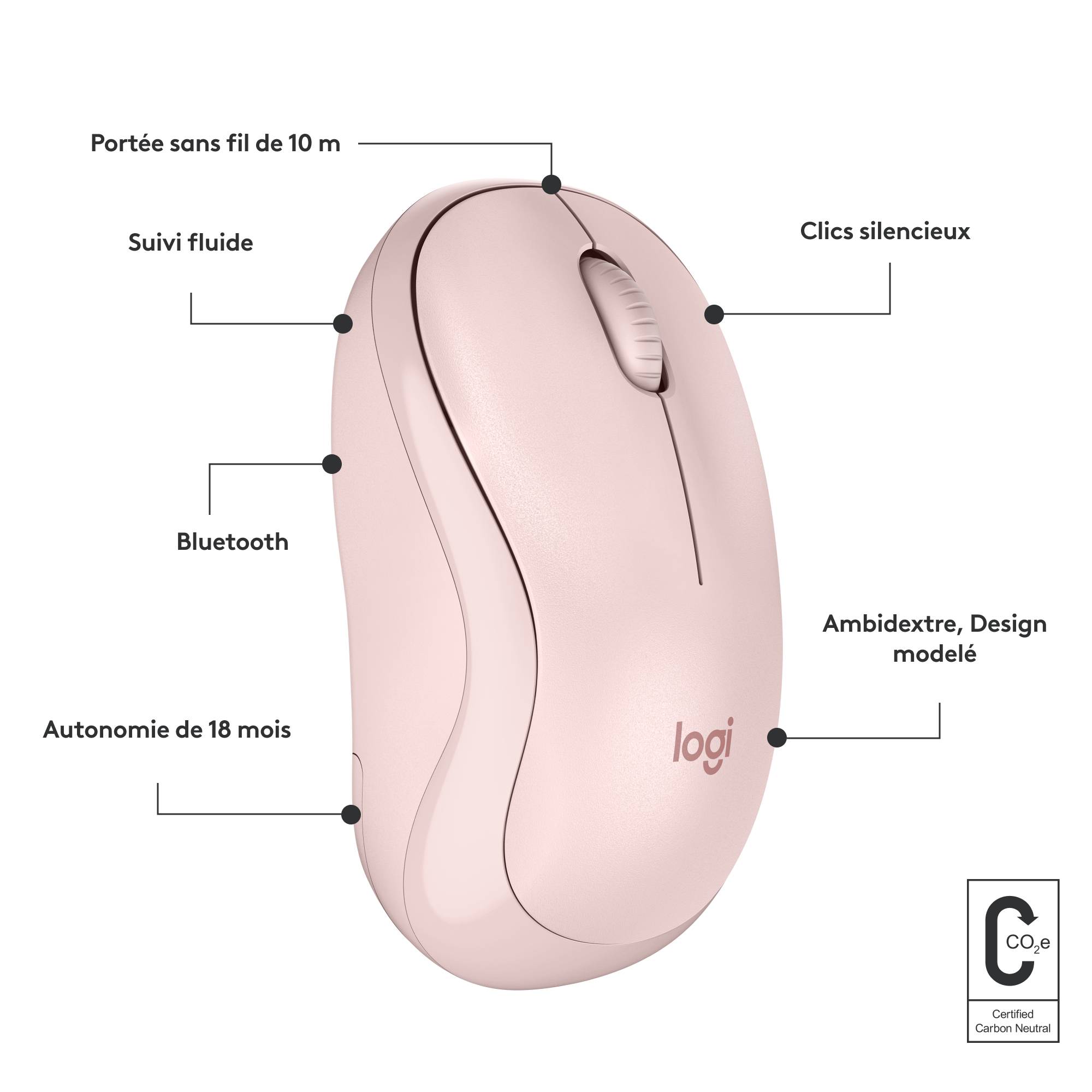 Rca Informatique - image du produit : LOGITECH M240 SILENT BT MOUSE ROSE - EMEA-808