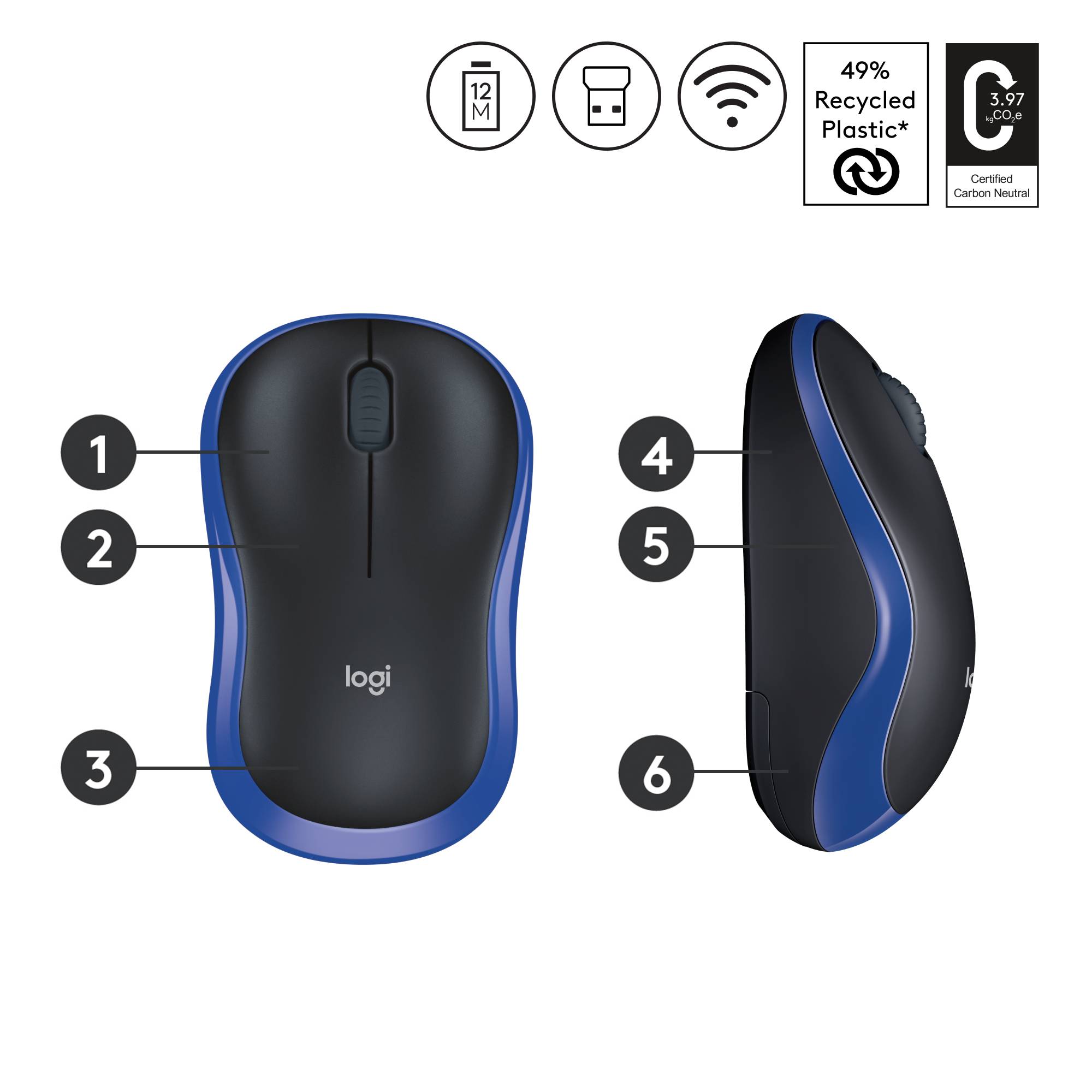 Rca Informatique - image du produit : WIRELESS MOUSE M185 BLUE USB CORDLESS