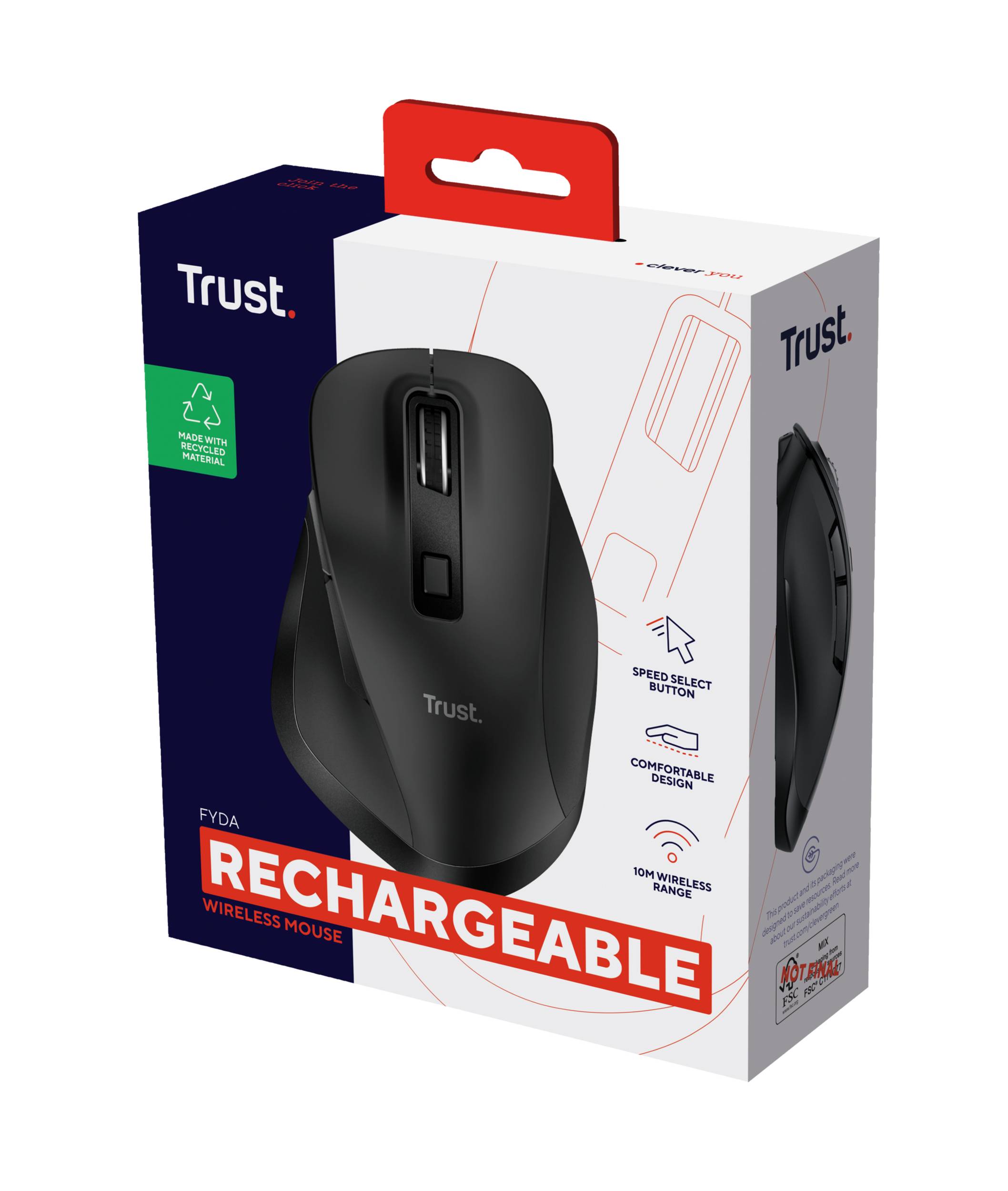 Rca Informatique - image du produit : FYDA RECHARGEABLE ECO WIRELESS MOUSE - BLACK