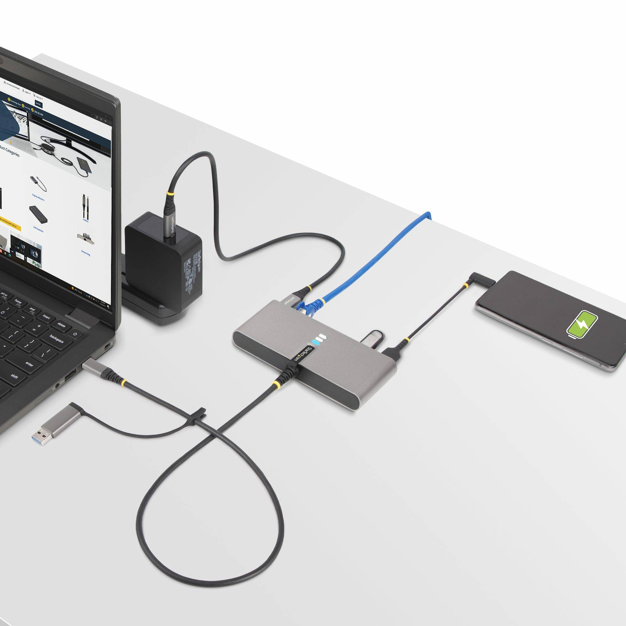 Rca Informatique - image du produit : HUB USB-C A 2 PORTS AVEC ETHERNET ET RS-232 PD 2X USB-A