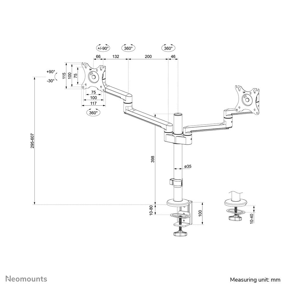 Rca Informatique - image du produit : NEOMOUNTS SCREEN DESK MOUNT (CLAMP+GROMMET)