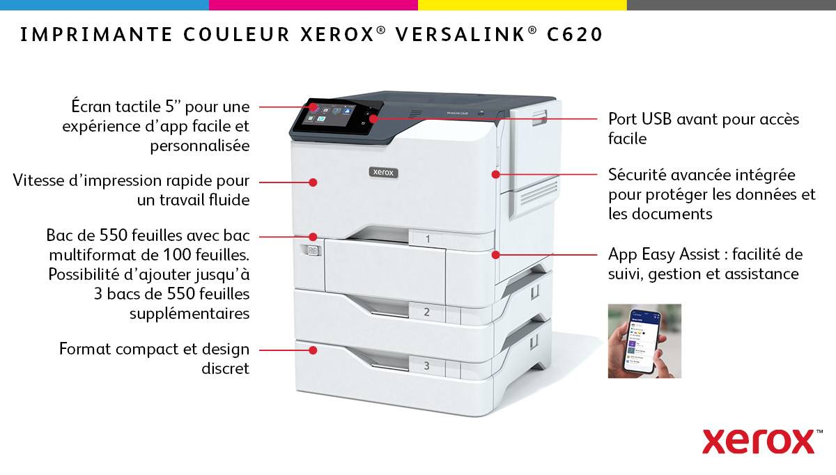 Rca Informatique - image du produit : VERSALINK C620 A4 50PPM DUPLEX PRINTER PS3 PCL5E/6 2 TRAYS 650