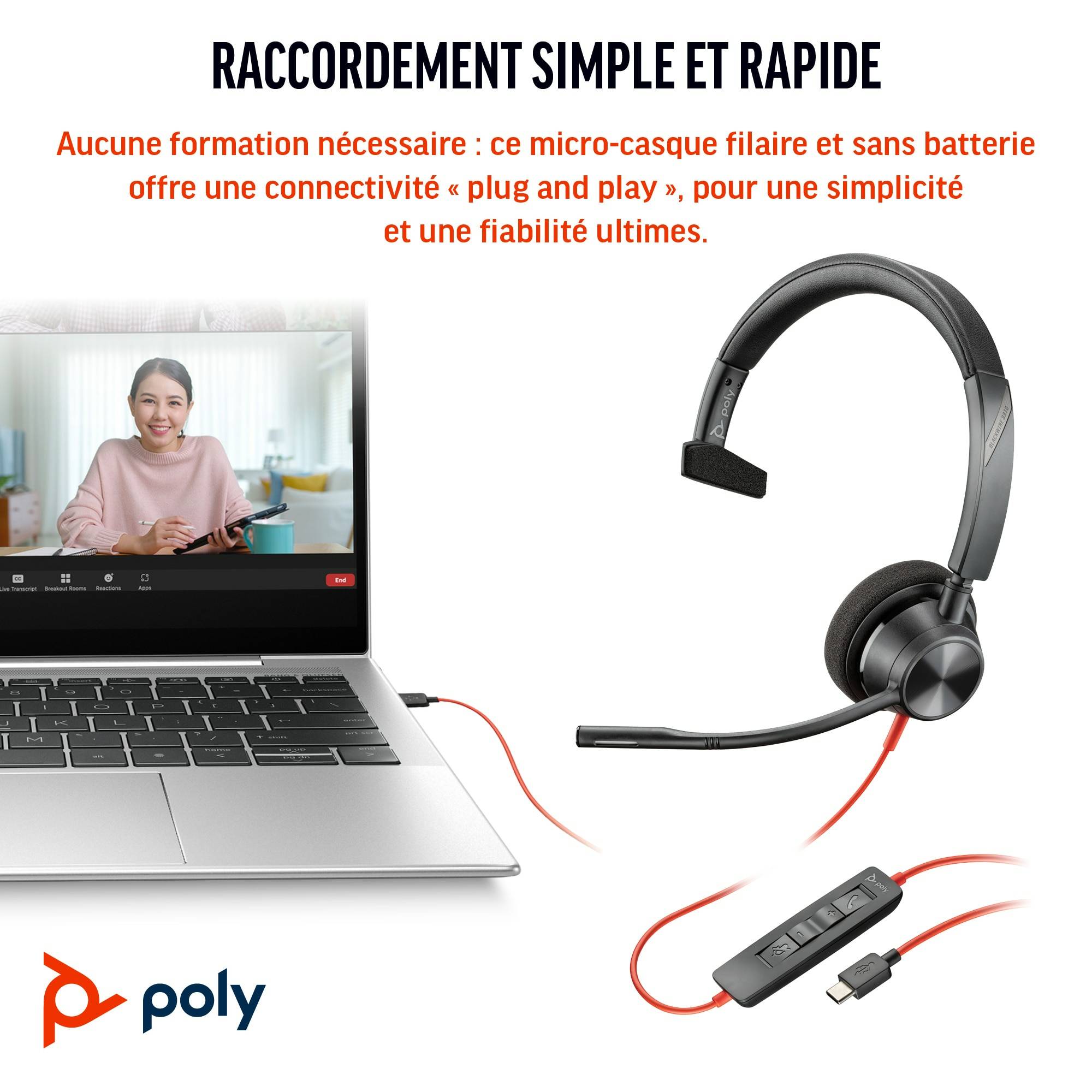 Rca Informatique - image du produit : POLY BW 3310 MONO -M USB-C HS +USB-C/A