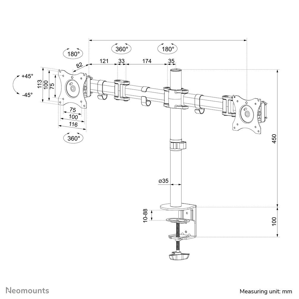 Rca Informatique - image du produit : DESK MOUNT 10-27IN TLT/ROT/SWI CLMP/GRM.MAX16KG.75X75TO100X100M