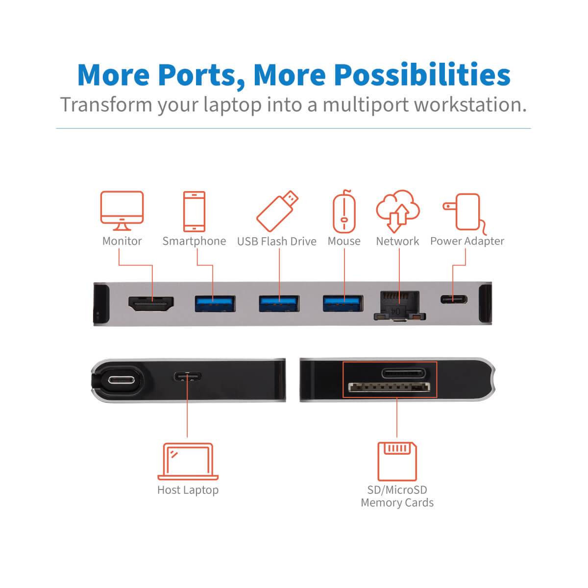 Rca Informatique - image du produit : USB-C DOCKING STATION HDMI 4K USB-A/C PD CHARG 3.0USB-C CBLGRY