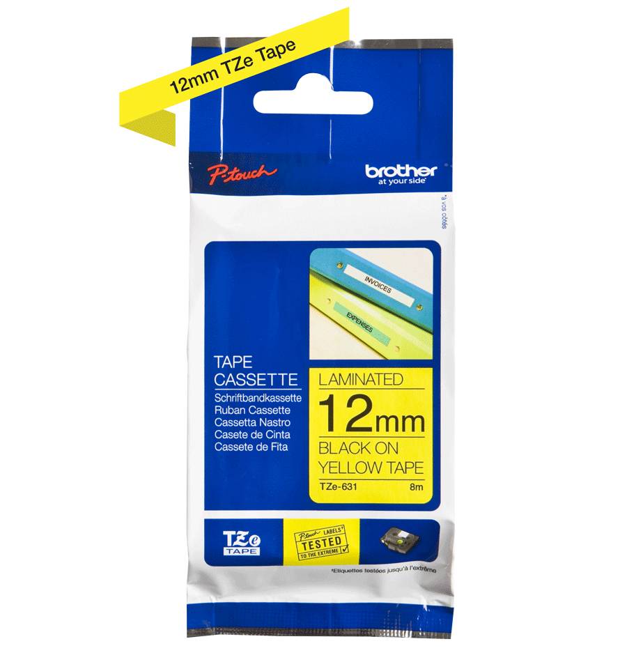 Rca Informatique - image du produit : TZE-631 LAMINATED TAPE 12MM 8M NOIR/JAUNE