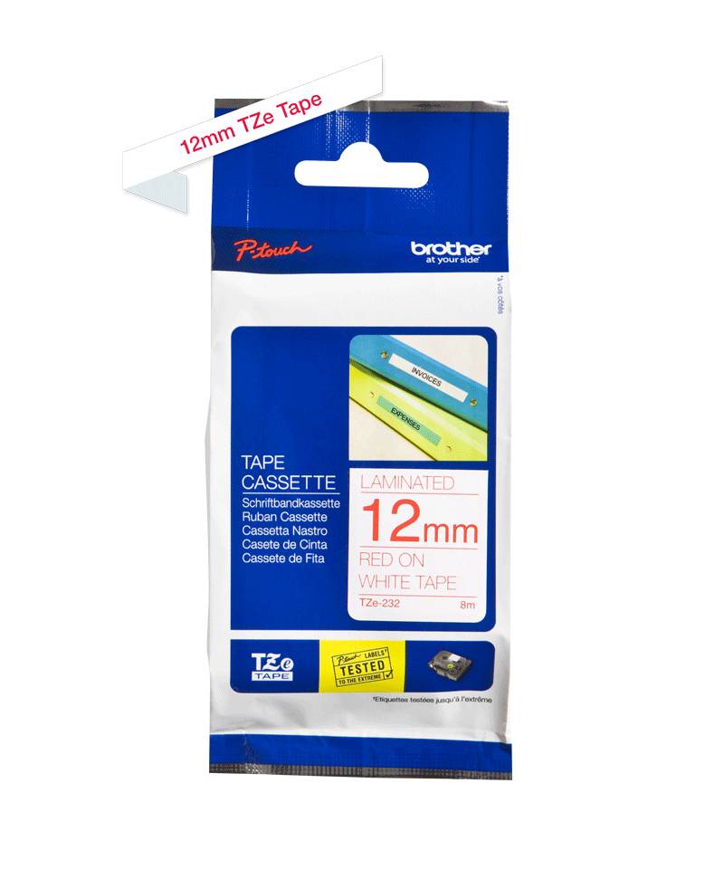 Rca Informatique - image du produit : TZE-232 LAMINATED TAPE 12MM 8M ROUGE/BLANC