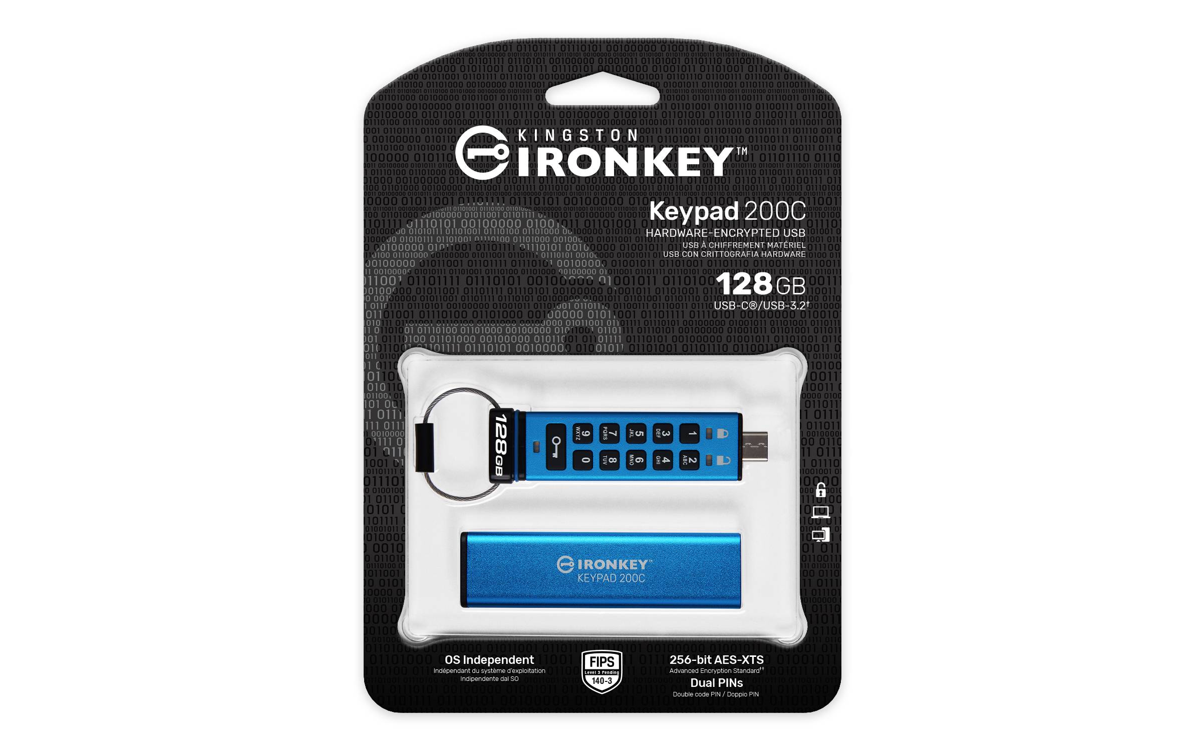 Rca Informatique - image du produit : 128GB USB-C IRONKEY KEYPAD 200C FIPS 140-3 LVL 3(PENDING)AES-256