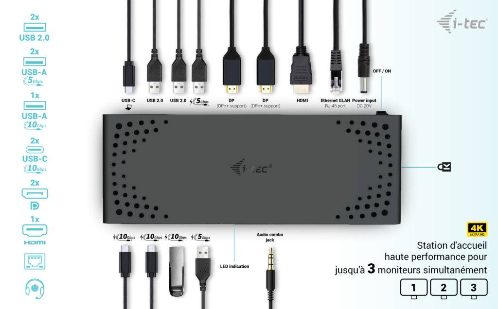 Rca Informatique - image du produit : USB-C TRIPLE DISPLAY DOCKING STATION GEN 2 PD 100W