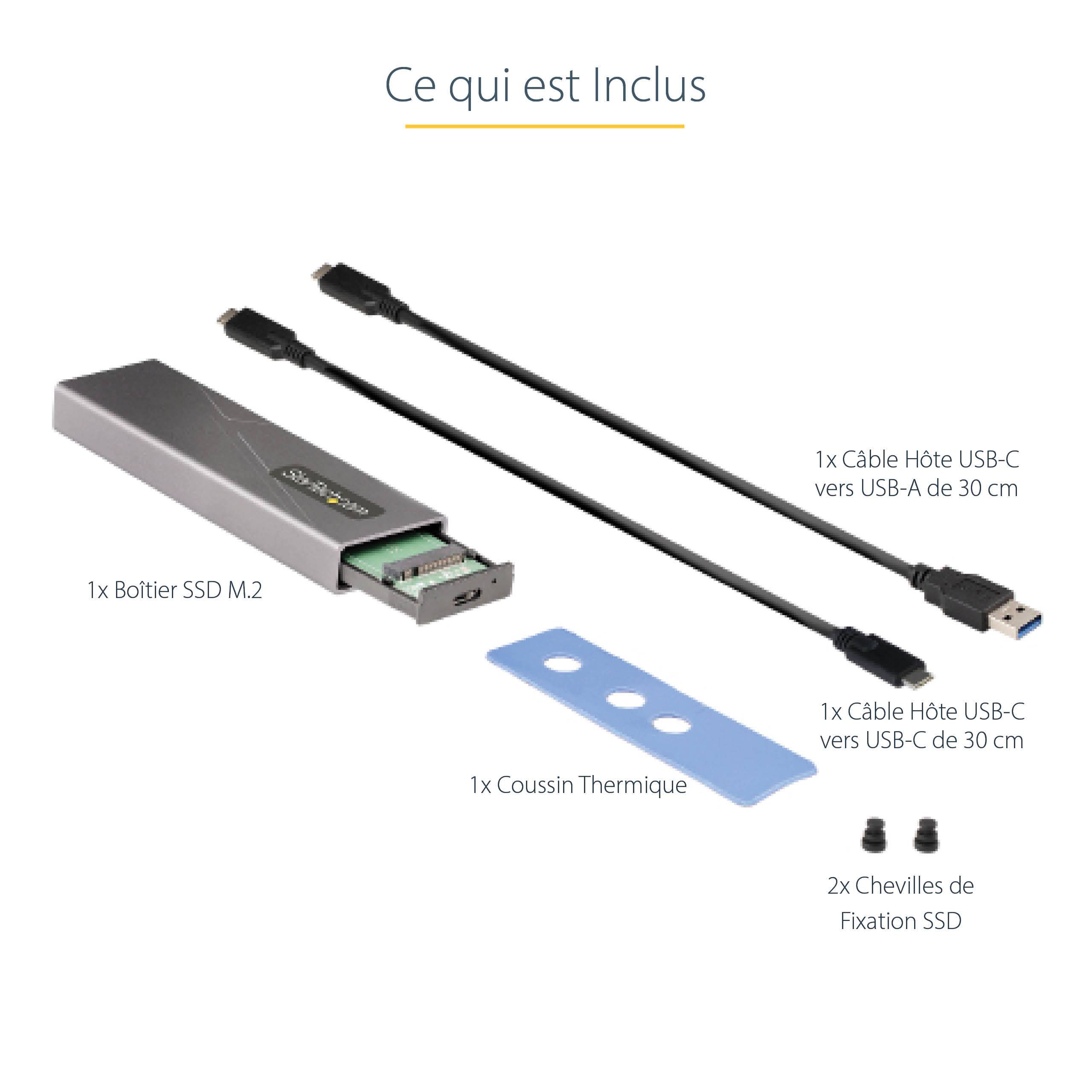 Rca Informatique - image du produit : BOITIER EXTERNE SSD M.2 NVME/S ATA - CABLES HOTES USB-C + USB A