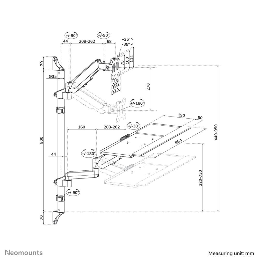 Rca Informatique - image du produit : NEOMOUNTS WALL MOUNTED SIT-STAND WORKSTATION (SCREEN/KE