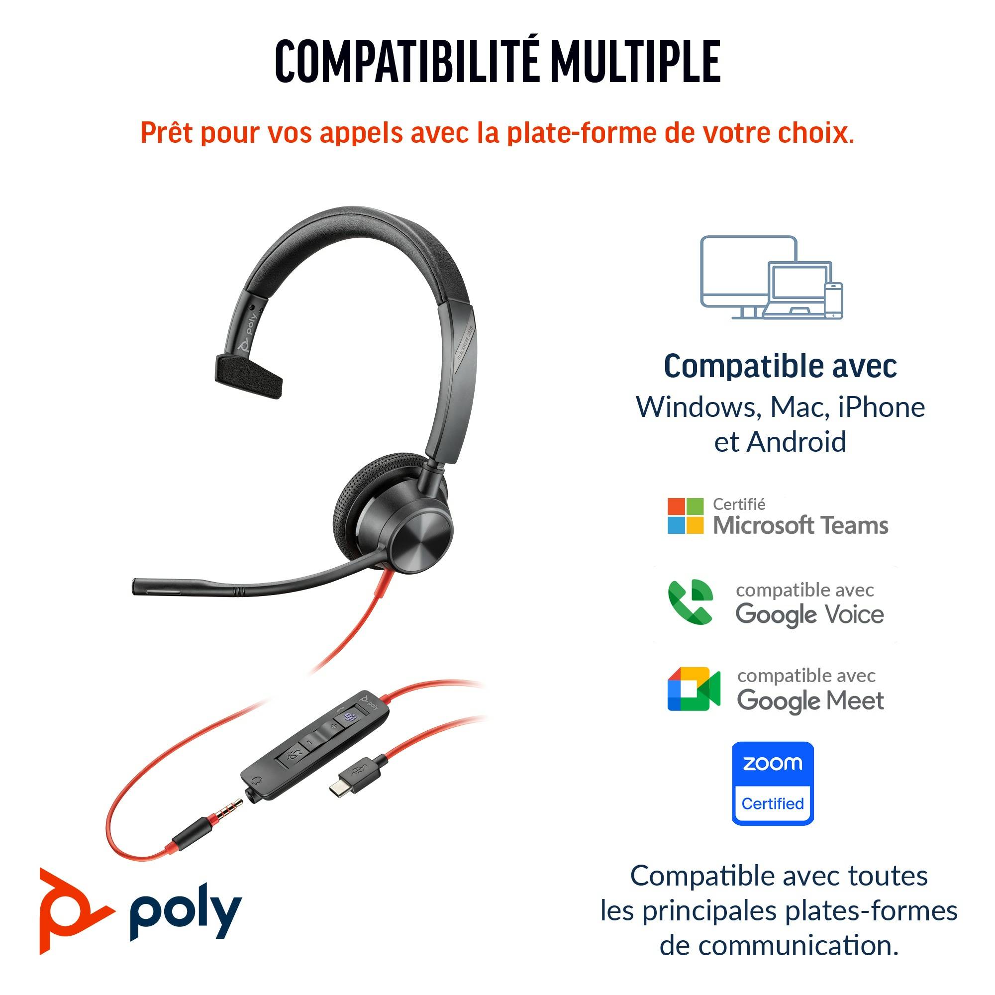 Rca Informatique - image du produit : POLY BW 3315 USB-C HS +3.5MMP +USB-C/A