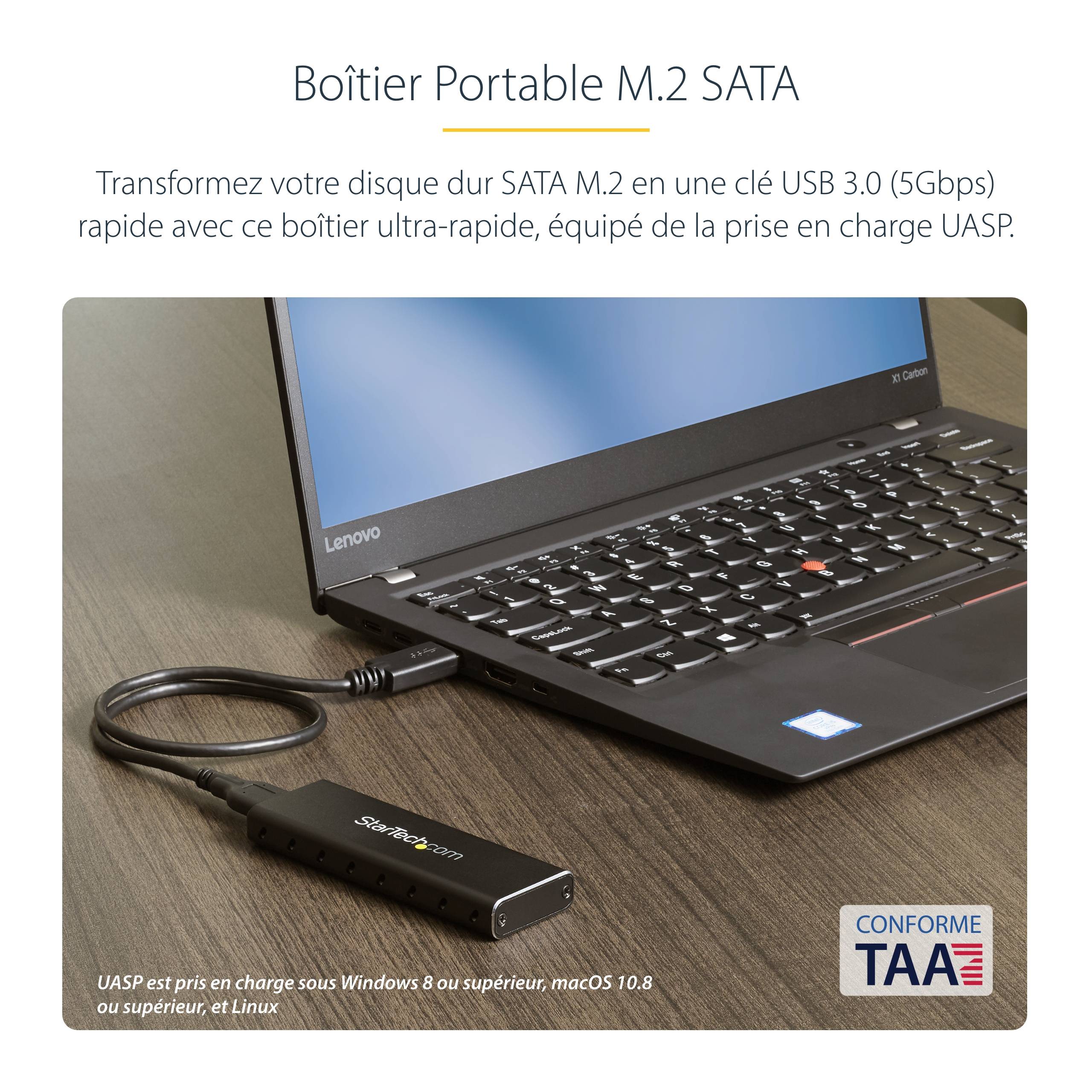 Rca Informatique - image du produit : BOITIER USB 3.0 POUR SSD SATA M.2 NGFF AVEC UASP