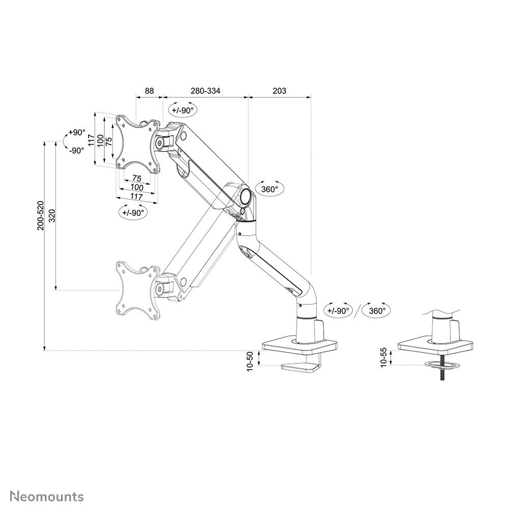 Rca Informatique - image du produit : NEOMOUNTS SELECT DESK MOUNT SINGLE DISPLAY (TOPFIX CLAMP/GRO