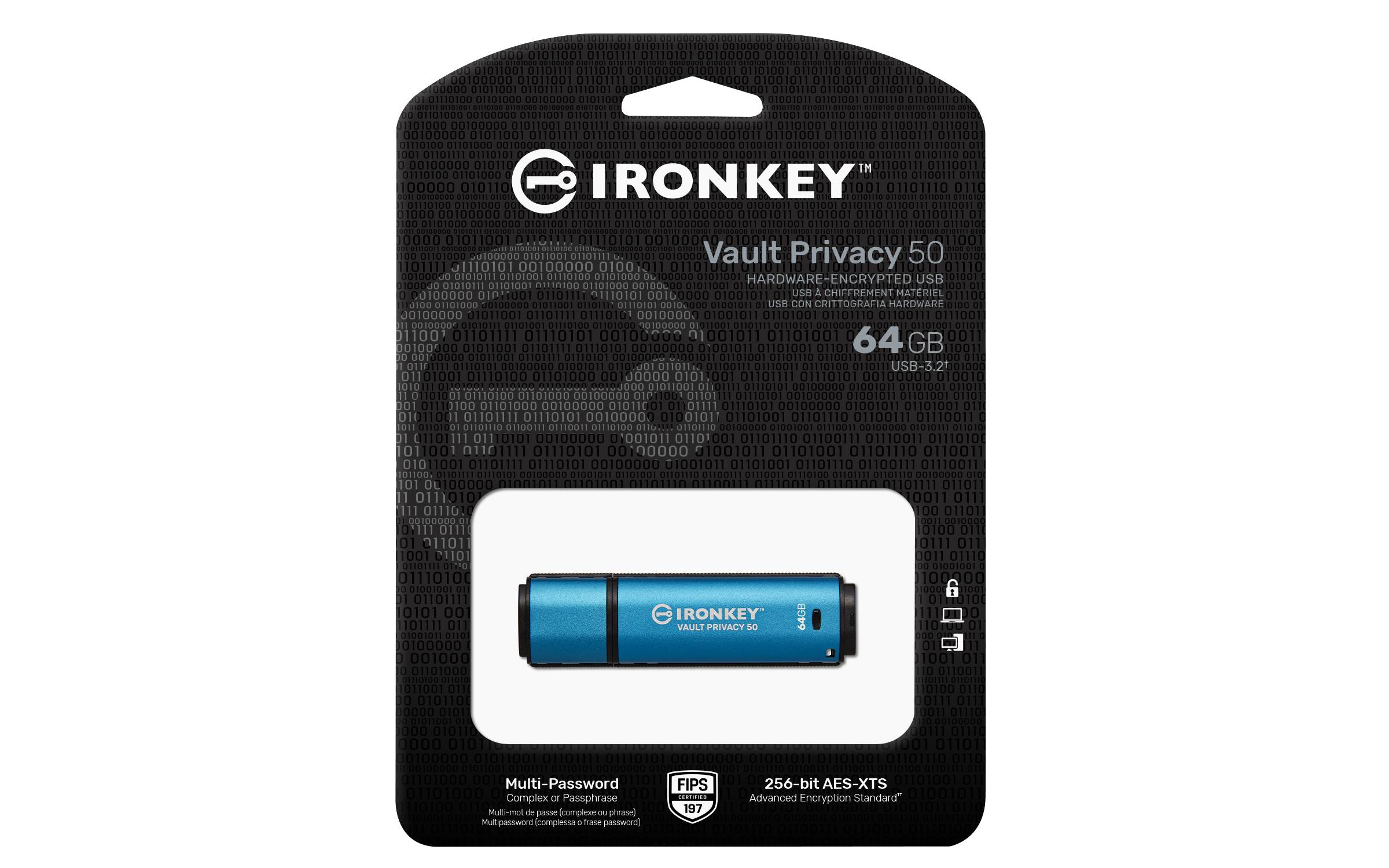 Rca Informatique - image du produit : 64GB IRONKEY VAULT PRIVACY 50 AES-256 ENCRYPTED FIPS 197