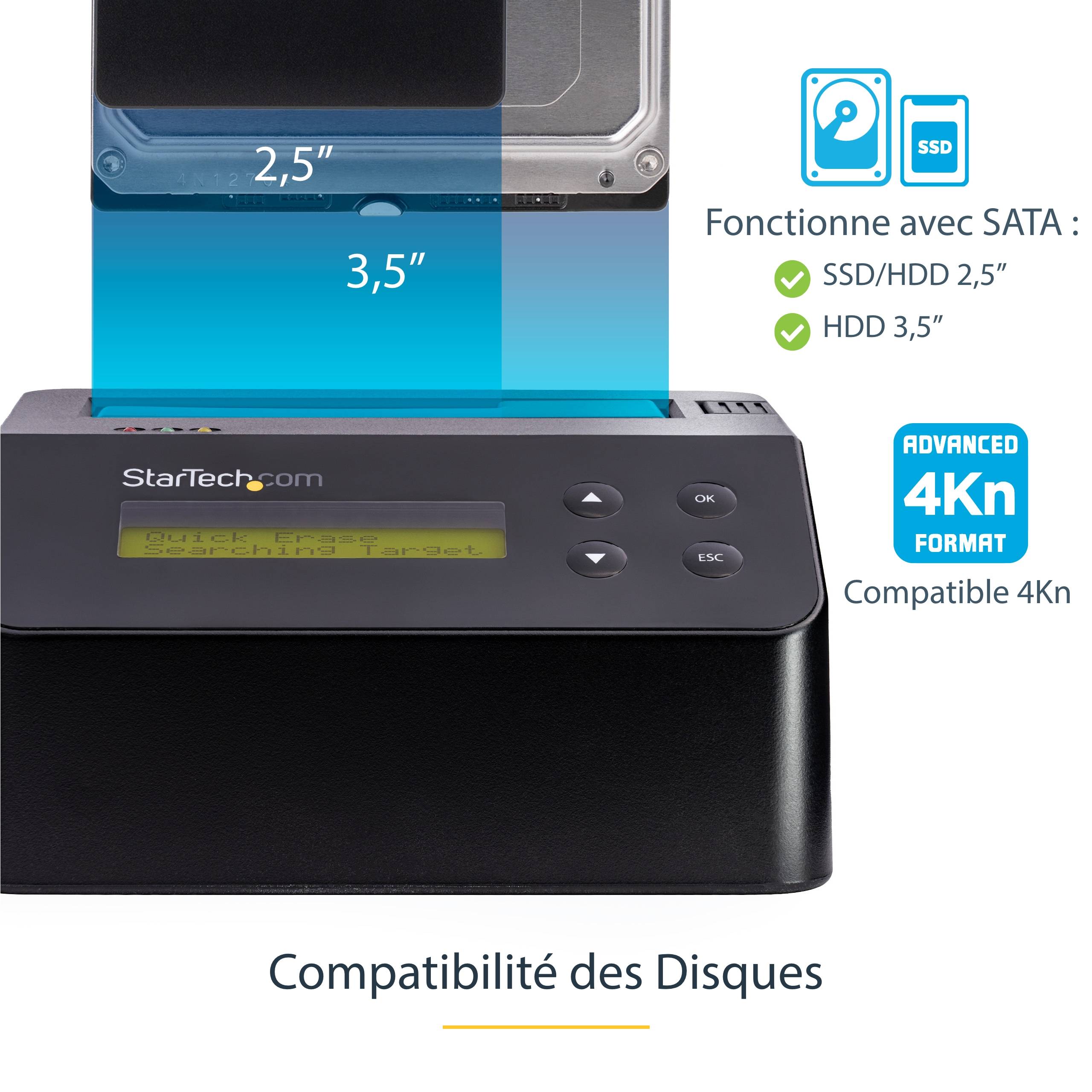 Rca Informatique - image du produit : HARD DRIVE ERASER / DOCK-FOR 2.5/3.5IN SATA SSD/HDD-4KN SUPP