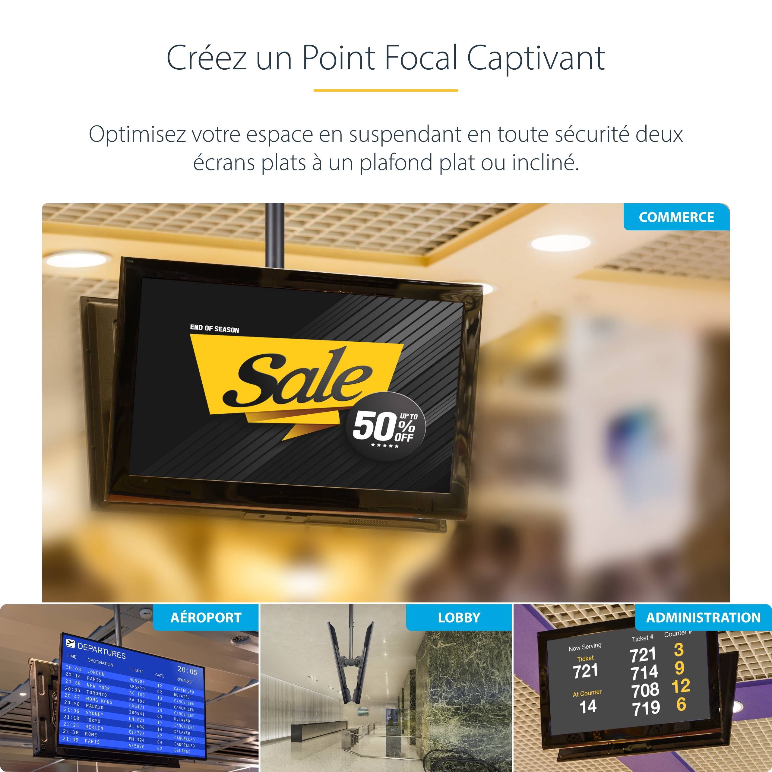 Rca Informatique - image du produit : CEILING TV MOUNT BACK-TO-BACK FOR 32IN TO 75IN DISPLAYS/STEEL