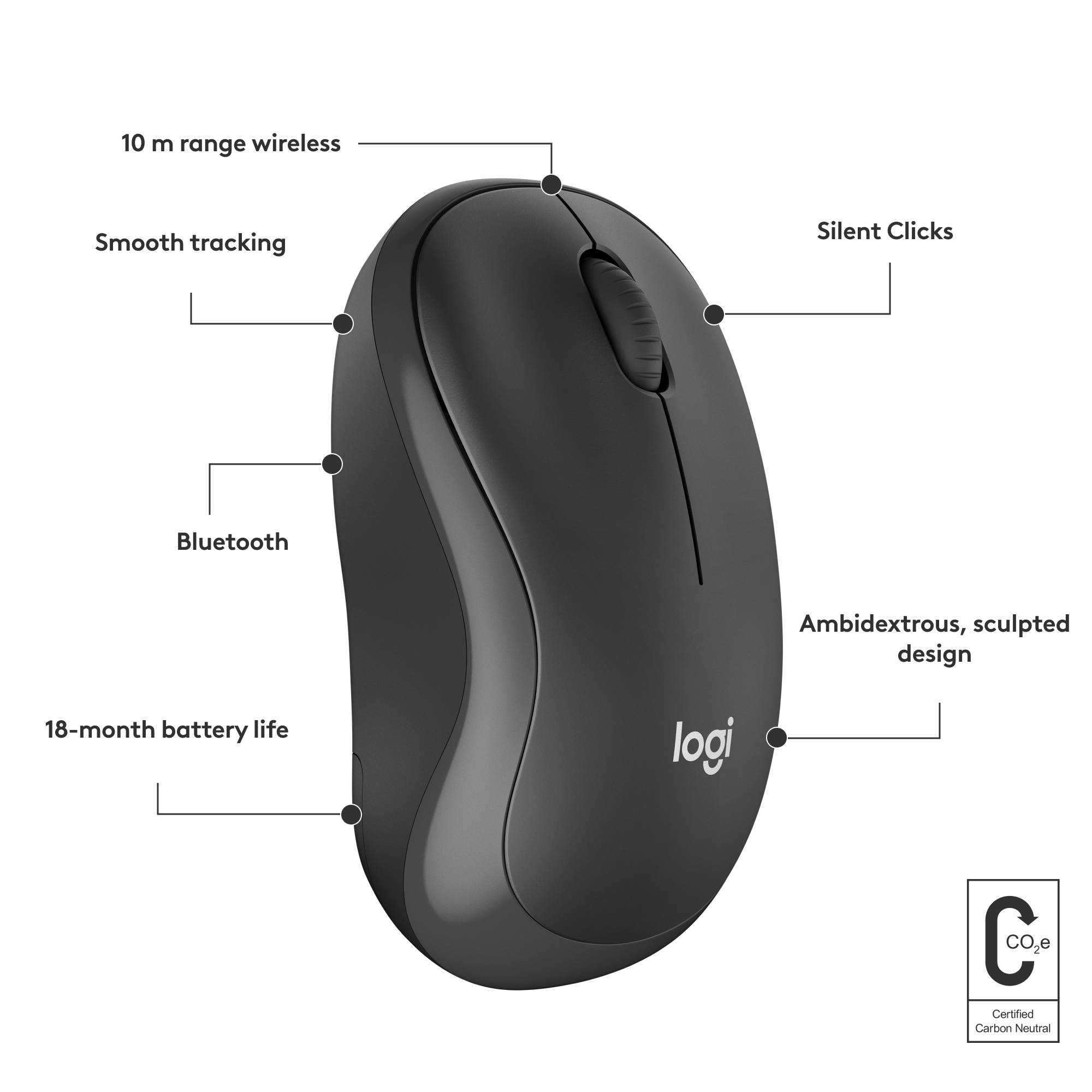 Rca Informatique - image du produit : LOGITECH M240 SILENT BT MOUSE GRAPHITE - EMEA-808