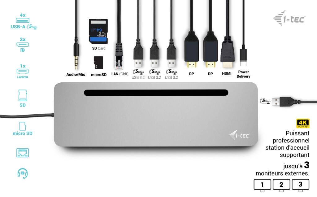 Rca Informatique - image du produit : I-TEC USB-C ERGO DOCK + CHARGER 3X LCD + CHARGER 100W (BUNDLE)