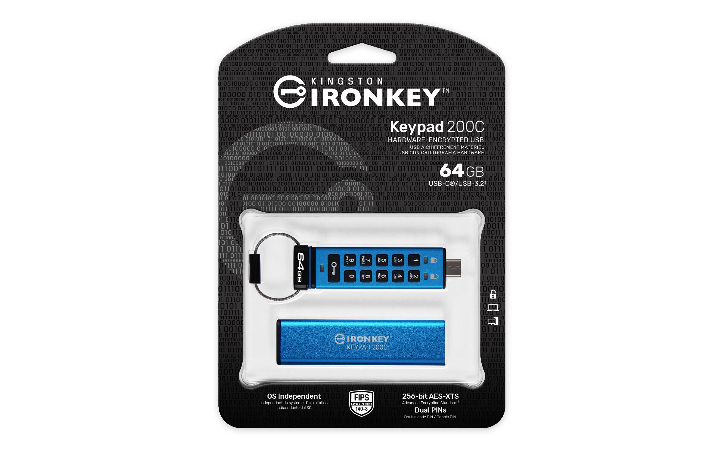 Rca Informatique - image du produit : 64GB USB-C IRONKEY KEYPAD 200C FIPS 140-3 LVL 3(PENDING)AES-256