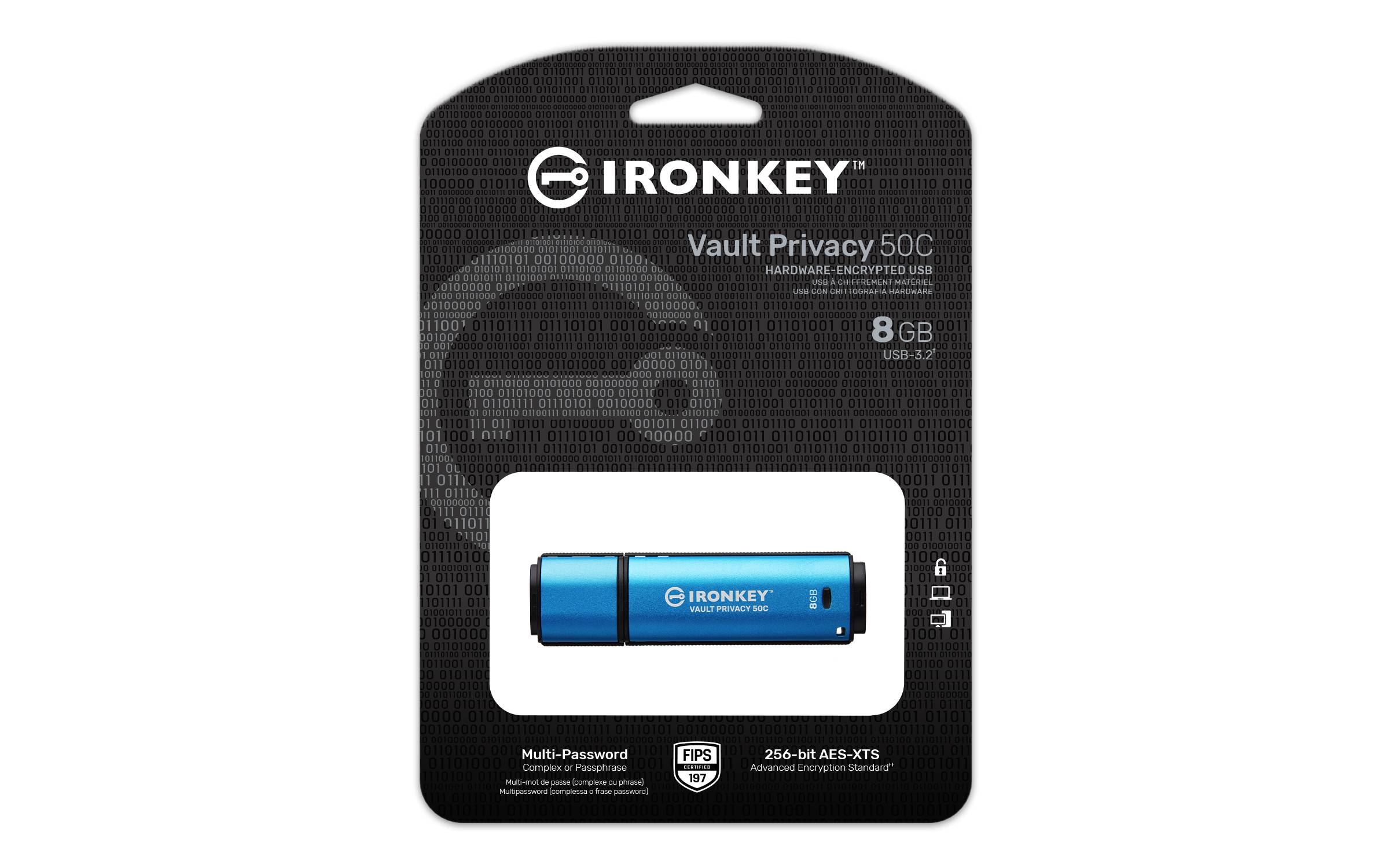 Rca Informatique - image du produit : 8GB USB-C IRONKEY VAULT P 50C AES-256 ENCRYPTED FIPS 197