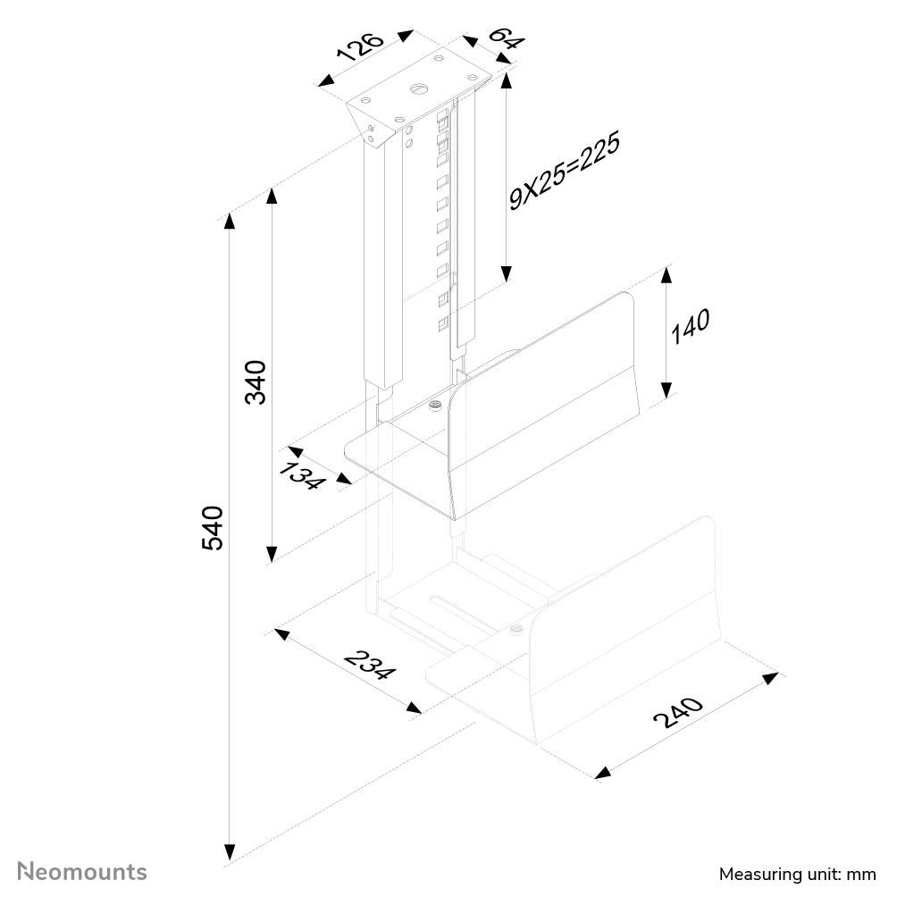 Rca Informatique - image du produit : SUPPORT SOUS BUREAU POUR PC HT 39-54CM LARG 13-23CM