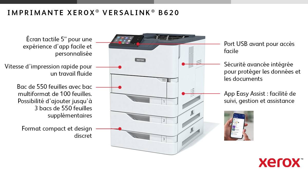 Rca Informatique - image du produit : VERSALINK B620 A4 61PPM 1200DPI 1GB/8GB HI-SPEED USB2.0 TYPE A/B