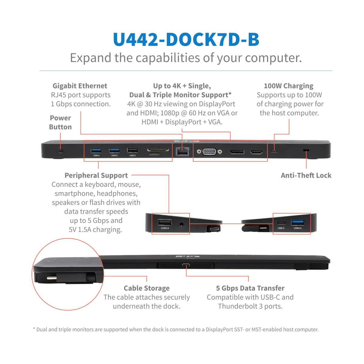 Rca Informatique - image du produit : TRIPLE-MONITOR USB-C DOCK STN 4K HDMI DP VGA USB-A/C 100W PD