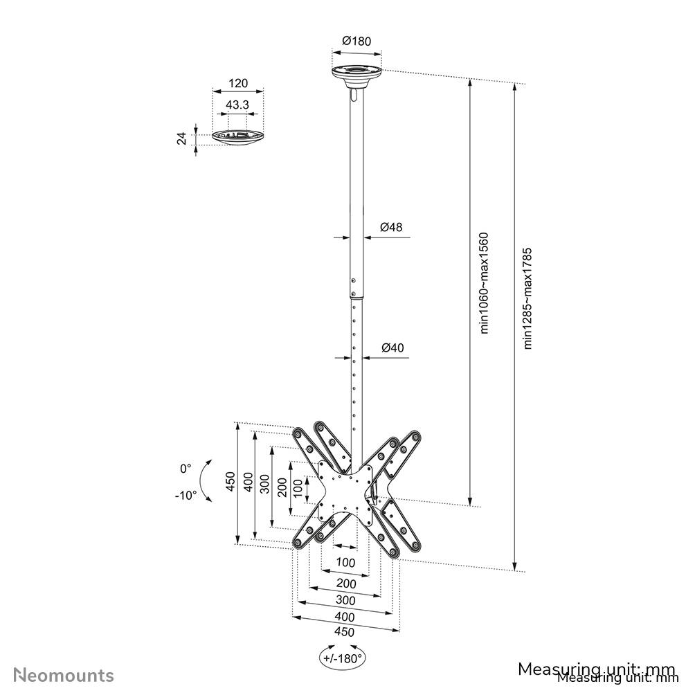 Rca Informatique - image du produit : BACK TO BACK SCREEN CEILING MOUNT HEIGHT 106-156 CM