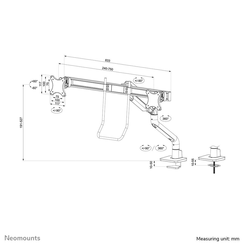 Rca Informatique - image du produit : NEOMOUNTS SELECT DESK MOUNT DOUBLE DISPLAY CROSSBAR (TOPFIX