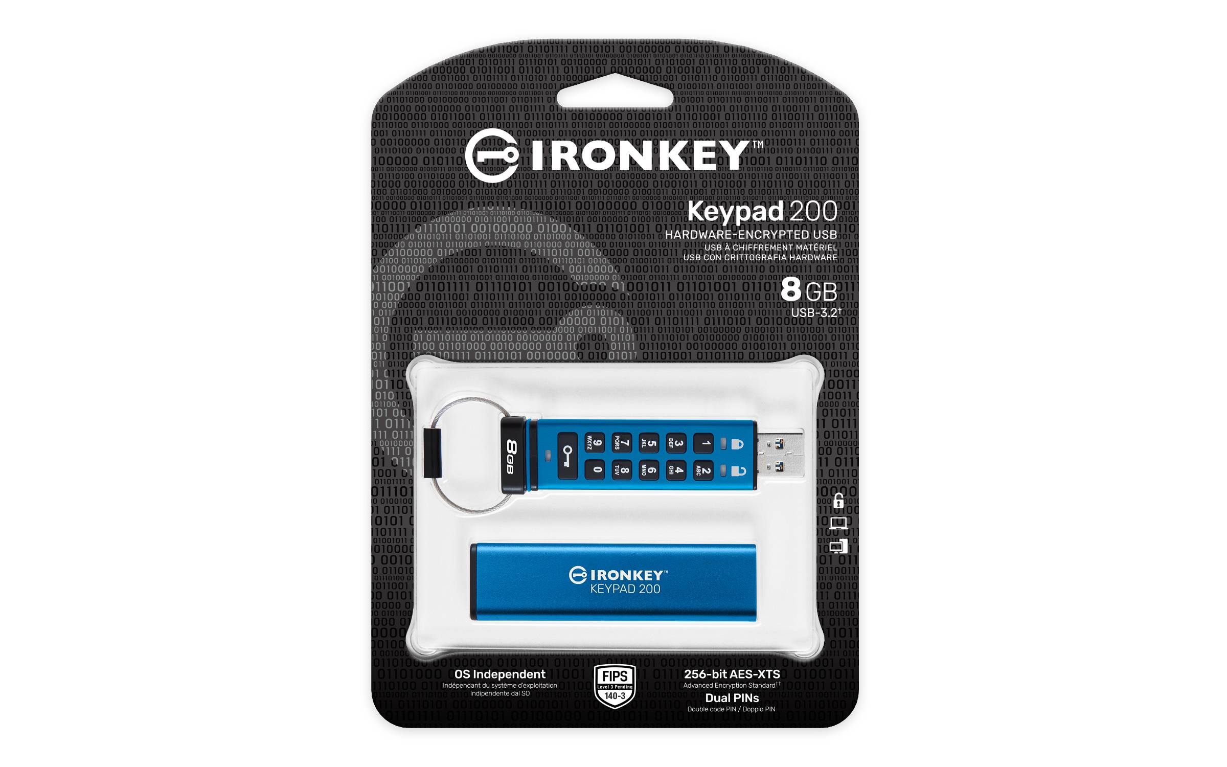 Rca Informatique - image du produit : 8GB IRONKEY KEYPAD 200 AES-256 ENCRYP FIPS 140-3 LVL 3(PENDING)