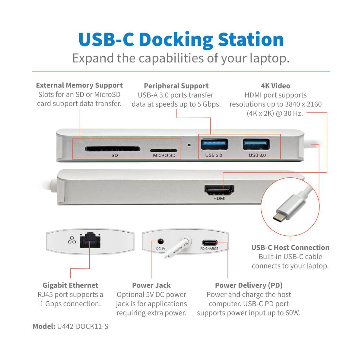 Rca Informatique - image du produit : USB-C DOCKING STATION TYPE-C THUNDERB 3 USB-A HUB PD CHARGING