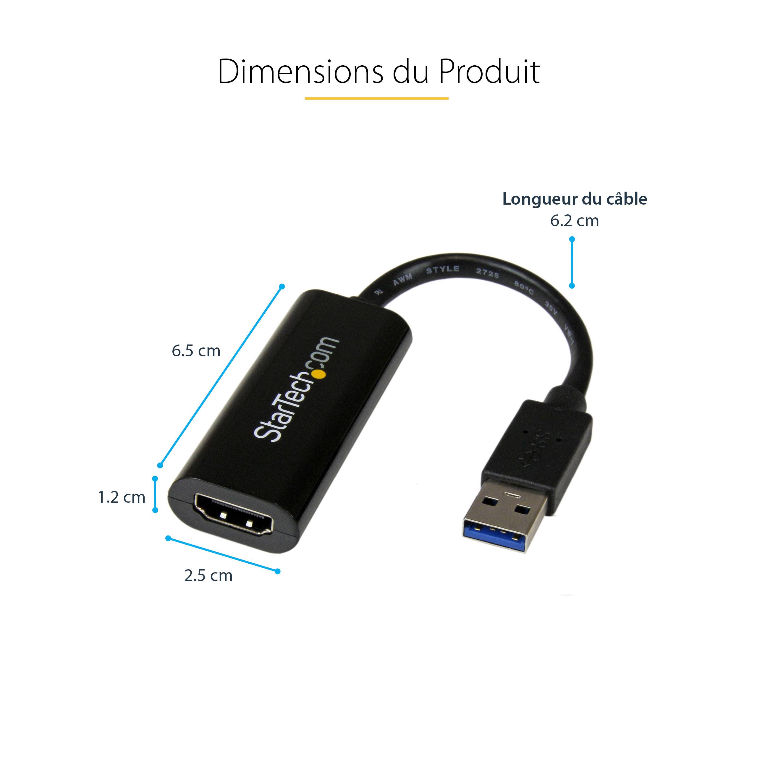 Rca Informatique - image du produit : SLIM USB 3.0 TO HDMI EXTERNAL VIDEO CARD ADAPTER 1920X1200