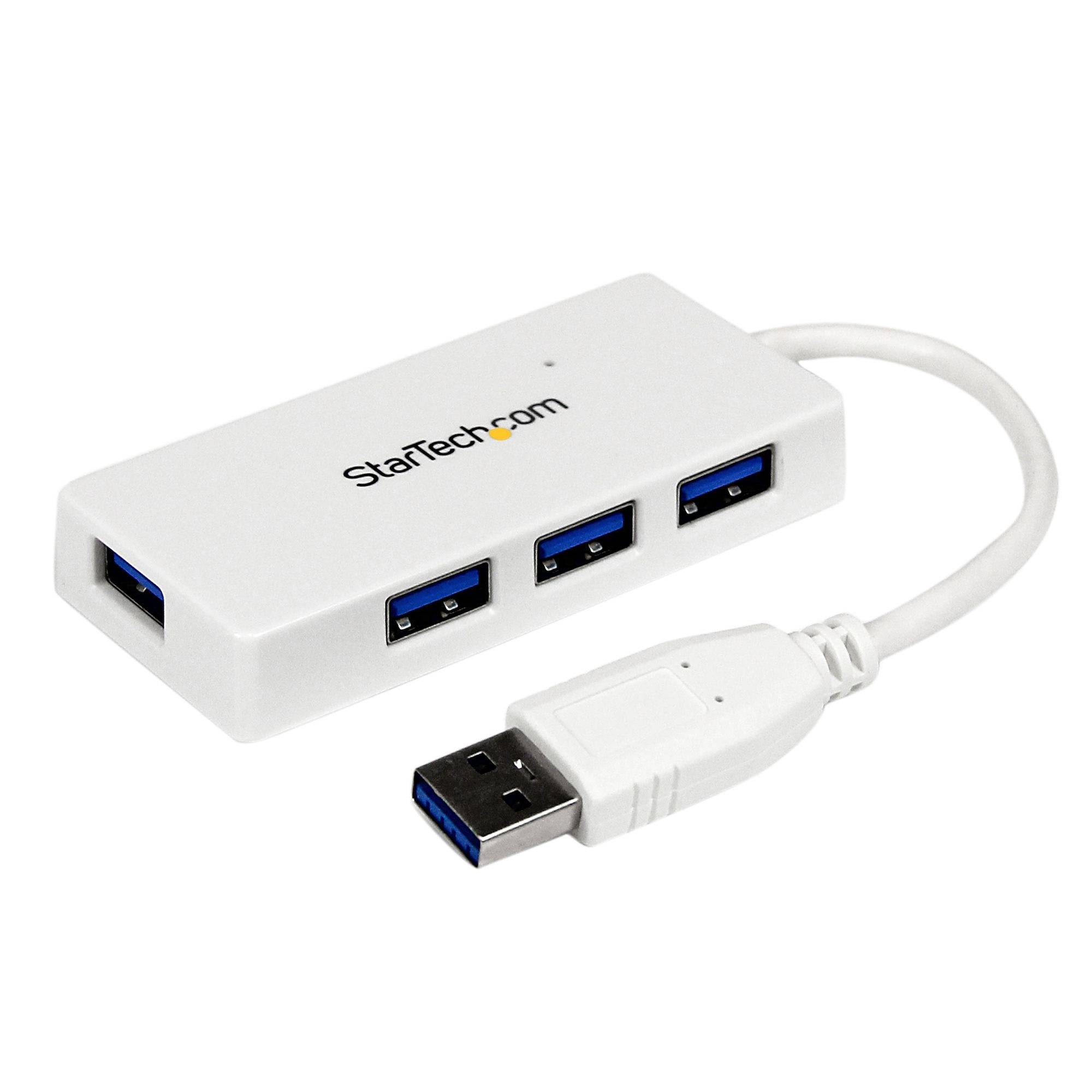 Rca Informatique - image du produit : WHITE 4PORT EXTERNAL USB 3 MINI HUB WITH BUILT-IN CABLE